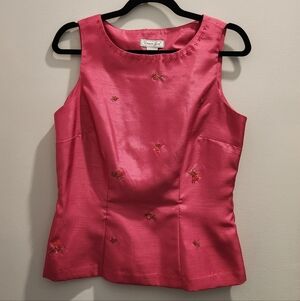 Vintage Pink Floral Beaded Shell Top